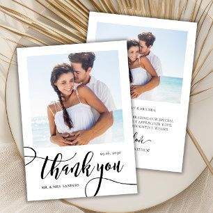 Modern Huge Whimsical Script 2 Photo Wedding  Thank You Card