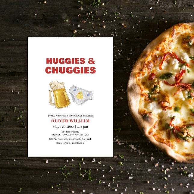 Modern Huggies Chuggies Beer & Diaper Baby Shower Invitation (Modern Huggies Chuggies Beer & Diaper Baby Shower Invitation)