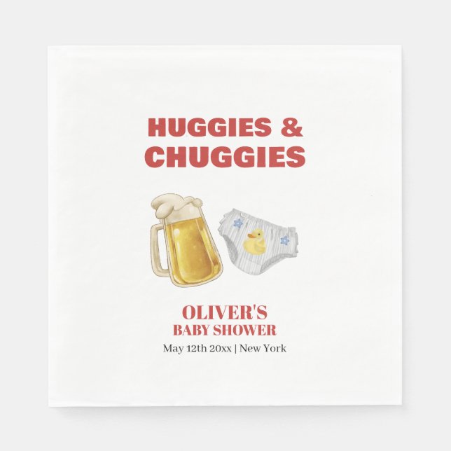 Modern Huggies Chuggies Beer Diaper Baby Shower  Napkin (Front)