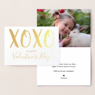Modern Hugs & Kisses (XOXO) Photo Valentine's Day Foil Card