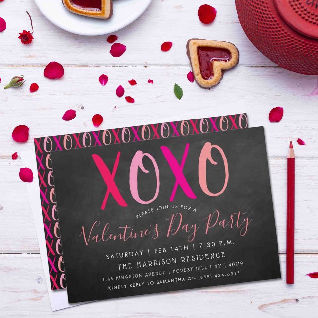 Modern Hugs & Kisses (XOXO) Valentine's Day Party Invitation (Creator Uploaded)