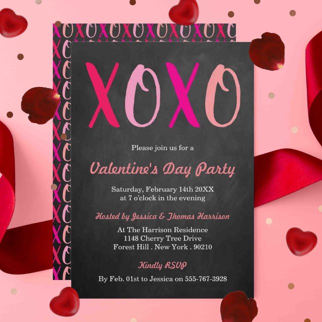 Modern Hugs & Kisses (XOXO) Valentine's Day Party Invitation (Creator Uploaded)