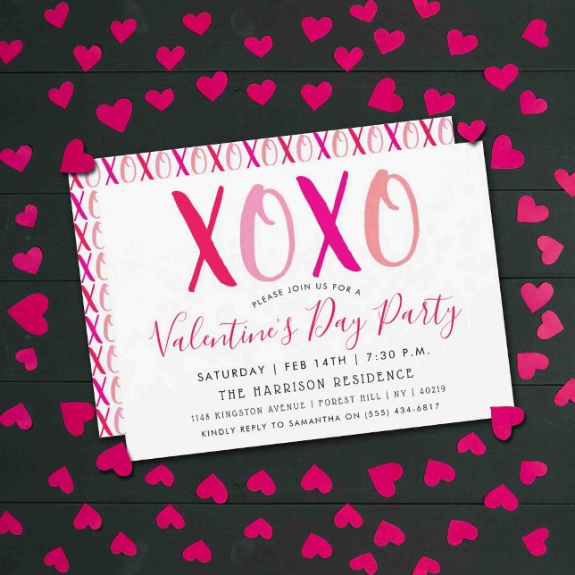 Modern Hugs & Kisses (XOXO) Valentine's Day Party Invitation (Creator Uploaded)
