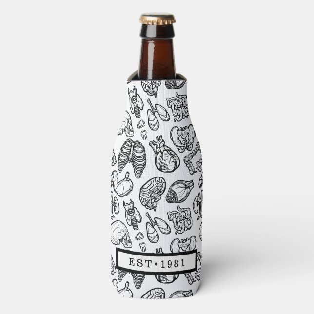 Modern Human Anatomy Bio Science Sketch Custom Bottle Cooler (Bottle Front)