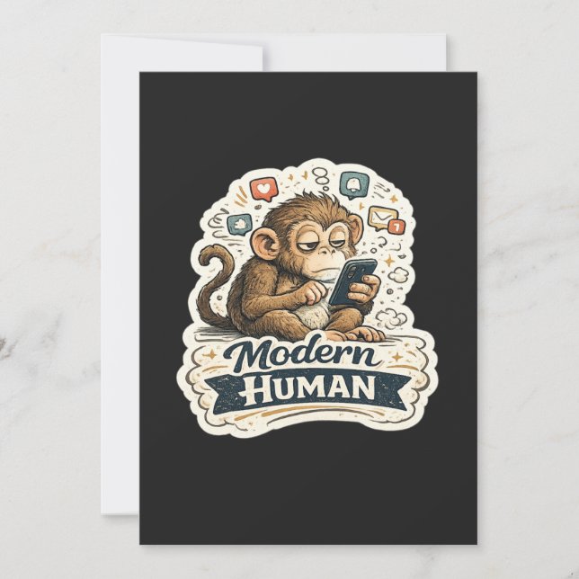Modern Human Funny Monkey Smartphone Social Media  Invitation (Front)