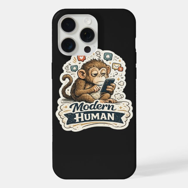 Modern Human Funny Monkey Smartphone Social Media  iPhone Case (Back)