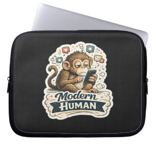 Modern Human Funny Monkey Smartphone Social Media Laptop Sleeve