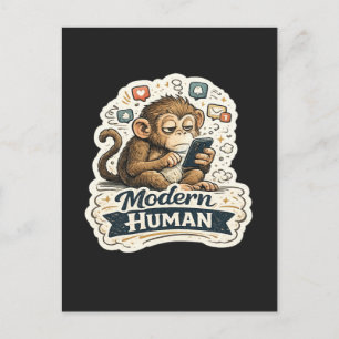 Modern Human Funny Monkey Smartphone Social Media Postcard