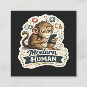 Modern Human Funny Monkey Smartphone Social Media  Square Business Card