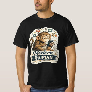 Modern Human Funny Monkey Smartphone Social Media T-Shirt