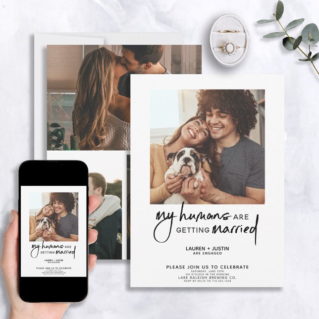 Modern Humans Getting Married 4 Photo Engagement Invitation (Creator Uploaded)