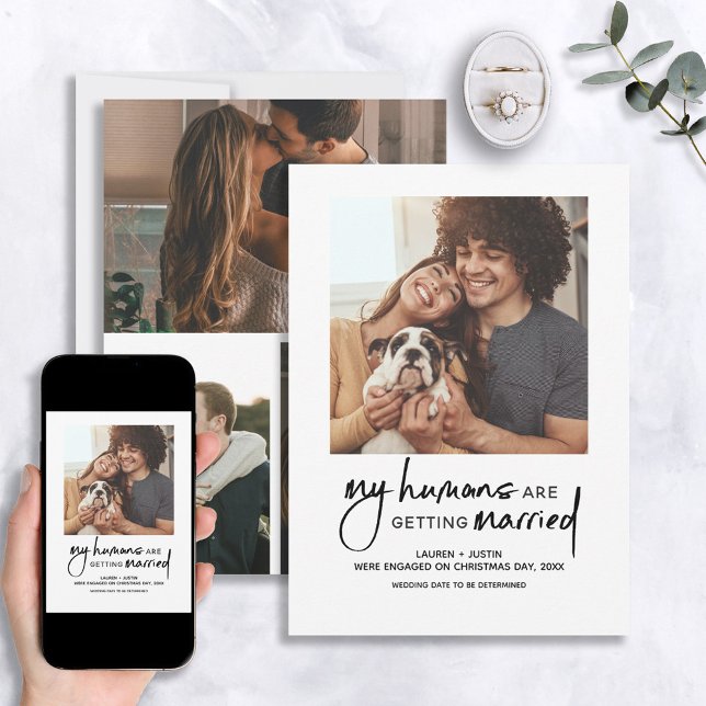 Modern Humans Getting Married 4 Photo Engagement Invitation (Creator Uploaded)