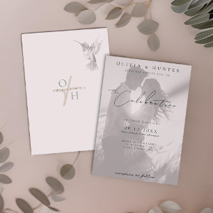 Modern Hummingbird Rose Overlay Wedding Photo Invitation