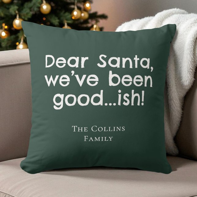 Modern Humour Santa Green Festive Funny Christmas Cushion (Modern Humor Santa Green Festive Funny Christmas Throw Pillow)