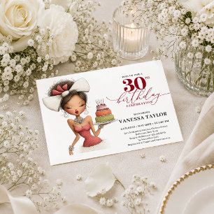 Modern Humour Woman 30th Birthday Deep Red Party C Invitation