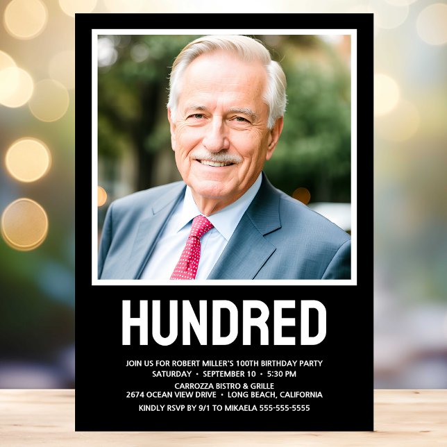 Modern HUNDRED Photo 100th Birthday Party Invitation (Creator Uploaded)