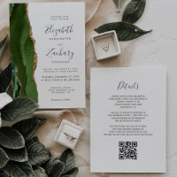 Modern Hunter Green Gold Agate QR Code Wedding