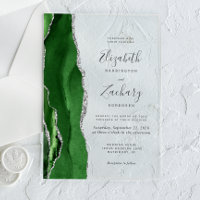 Modern Hunter Green Silver Agate Wedding