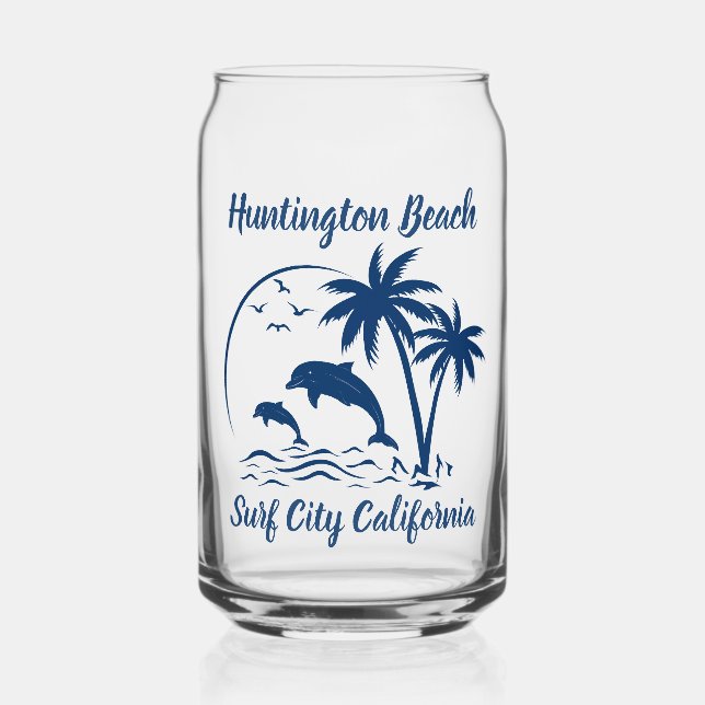 Modern Huntington Beach California Dark Blue Can Glass (Front)