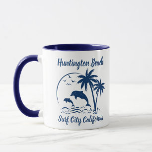Modern Huntington Beach California Dark Blue Mug