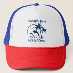 Modern Huntington Beach California Dark Blue Trucker Hat