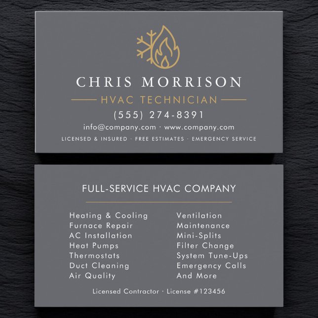 Modern HVAC Gray Gold  Business Card (Creator Uploaded)