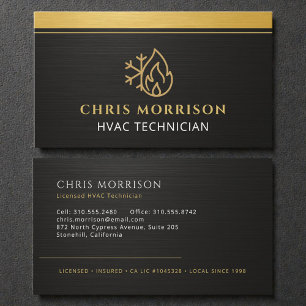 Modern HVAC Technician Black Gold Business Card