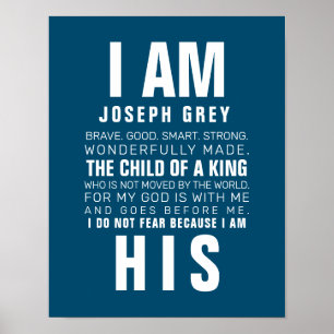 Modern I am the Child of a King Blue Nursery Poster