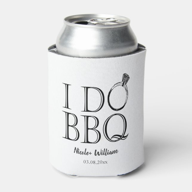 Modern I Do BBQ Rustic Outdoor Barn Wedding Favour Can Cooler (Can Front)