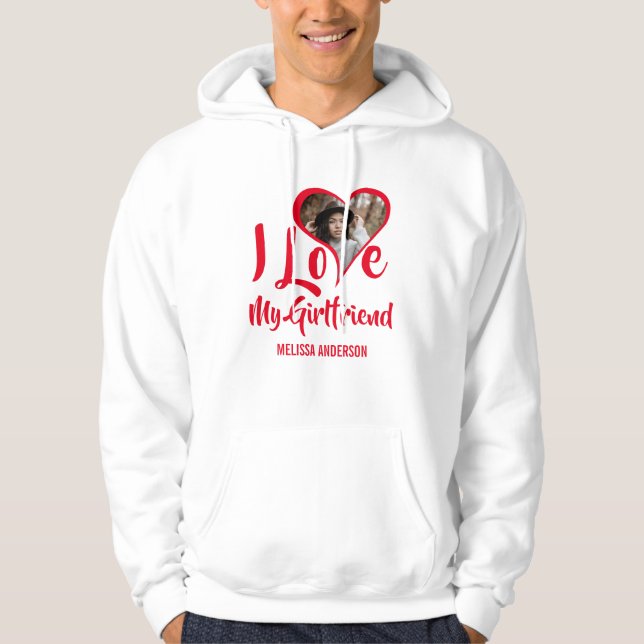 Modern I Love My Girlfriend | Heart Photo Hoodie (Front)