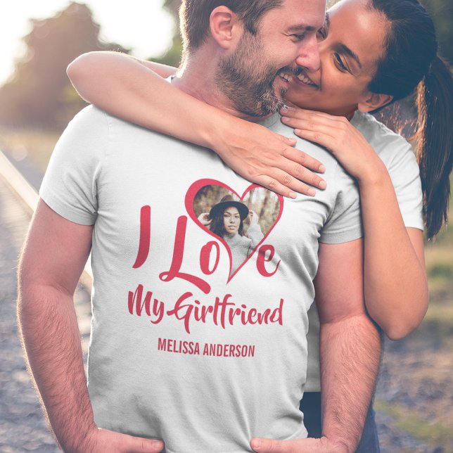 Modern I Love My Girlfriend | Heart Photo T-Shirt (Creator Uploaded)