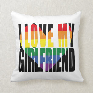 Modern I Love My Girlfriend Rainbow Heart  Cushion