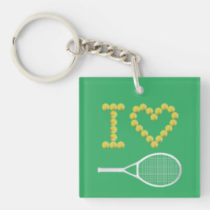 Modern I Love Tennis Green Key Ring