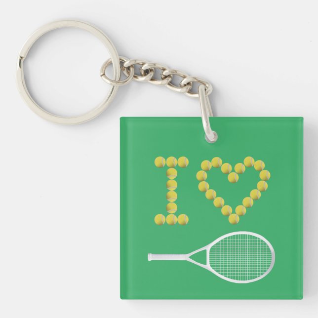 Modern I Love Tennis Green Key Ring (Front)