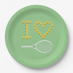 Modern I Love Tennis Green Paper Plate