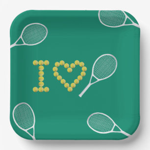 Modern I Love Tennis Green Paper Plate