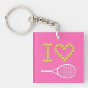 Modern I Love Tennis Pink Key Ring