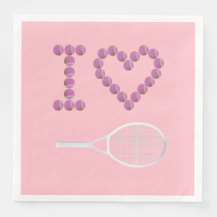 Modern I Love Tennis Pink Purple Napkin