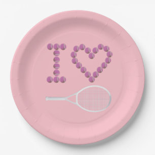 Modern I Love Tennis Pink Purple Paper Plate