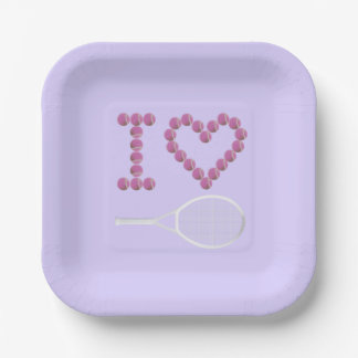 Modern I Love Tennis White Pink Lavender Paper Plate