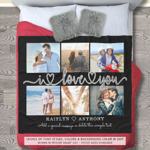 Modern I LOVE YOU 6 Photo Collage Custom Colour Fleece Blanket