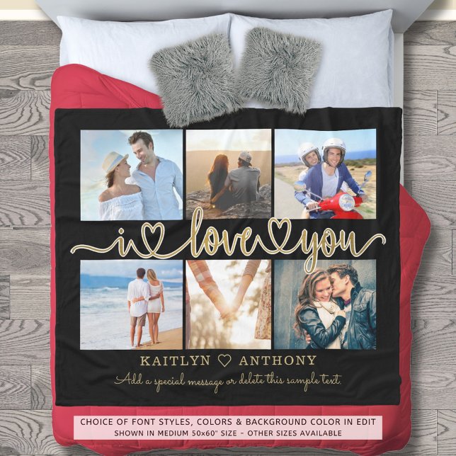 Modern I LOVE YOU 6 Photos Script Hearts Fleece Blanket (Creator Uploaded)