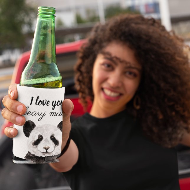 Modern I Love You Beary Much Black And White Panda Can Cooler (Creator Uploaded)