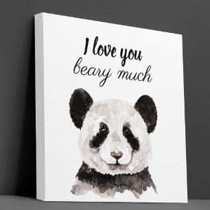 Modern I Love You Beary Much Black And White Panda Canvas Print
