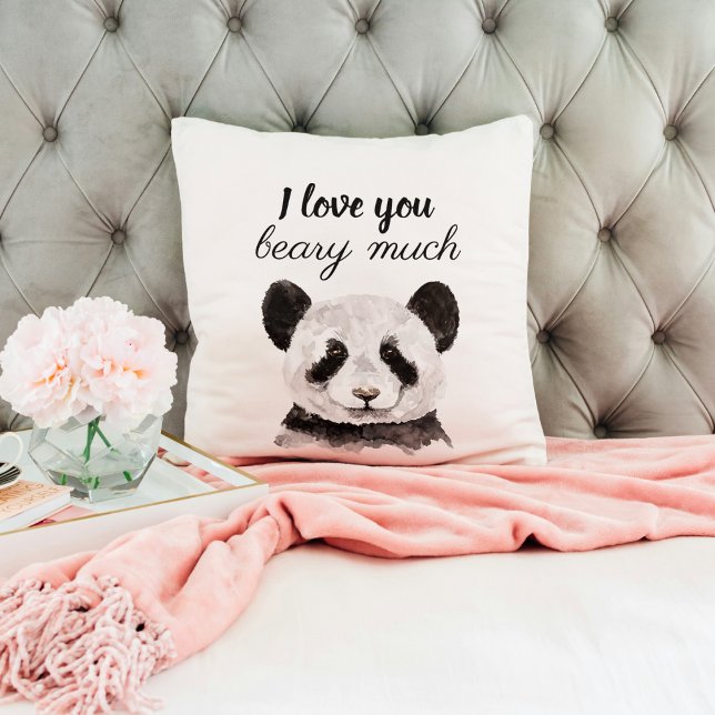 Modern I Love You Beary Much Black And White Panda Cushion (Creator Uploaded)