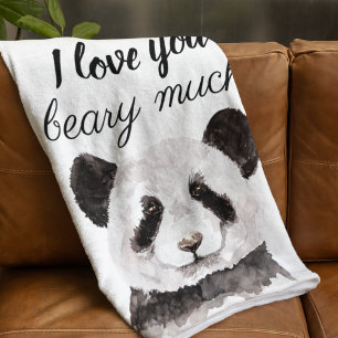 Modern I Love You Beary Much Black And White Panda Fleece Blanket