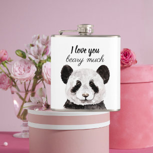 Modern I Love You Beary Much Black And White Panda Hip Flask