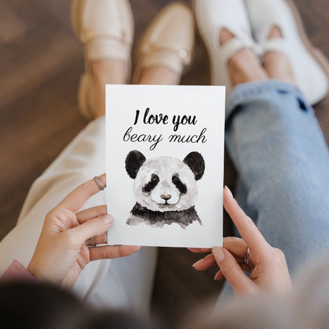 Modern I Love You Beary Much Black And White Panda Holiday Card (Creator Uploaded)