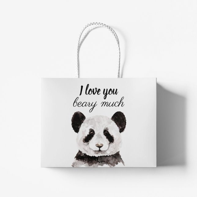 Modern I Love You Beary Much Black And White Panda Large Gift Bag (Creator Uploaded)