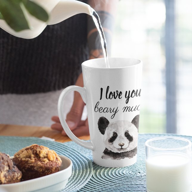 Modern I Love You Beary Much Black And White Panda Latte Mug (Creator Uploaded)